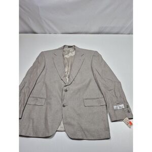 Jahari Blazer Mens 44 Short Beige Silk Viscose Houndstooth Sport Coat Jacket
